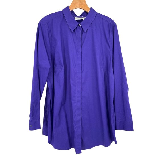 Chicos 3 Womens no iron Long Sleeve tunic Shirt Size XL Purple 100% Cotton - Picture 1 of 4